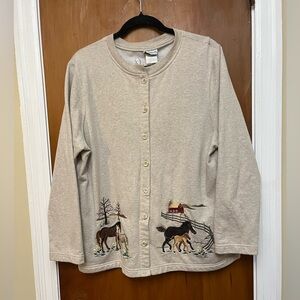 KORET Women’s Embroidered Horse Cardigan in Beige M
